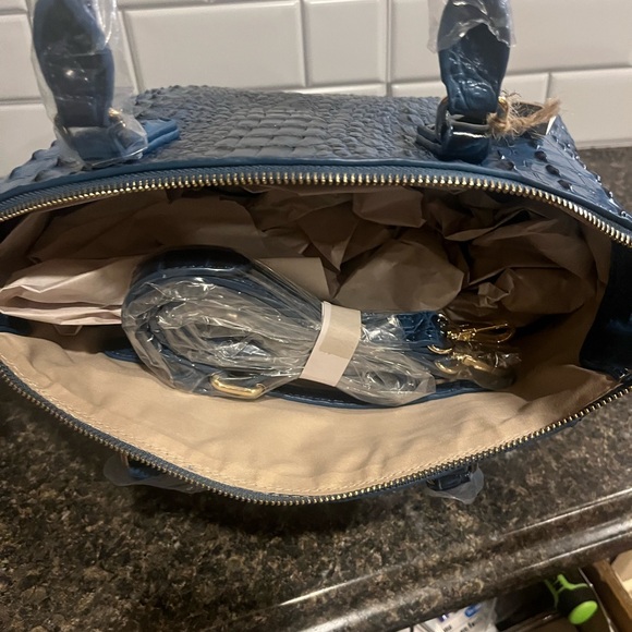 Blue Crocodile Embossed Handbag - Picture 3 of 3